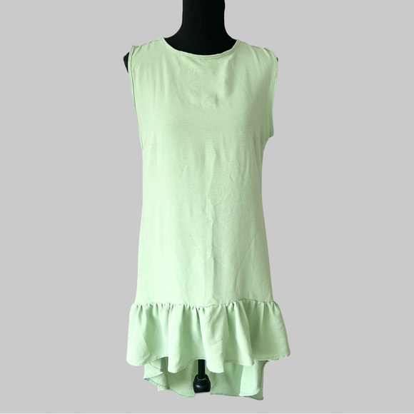Estilo Tay Bright Green Sleeveless High Low Hem Ruffles Dress - Picture 1 of 15